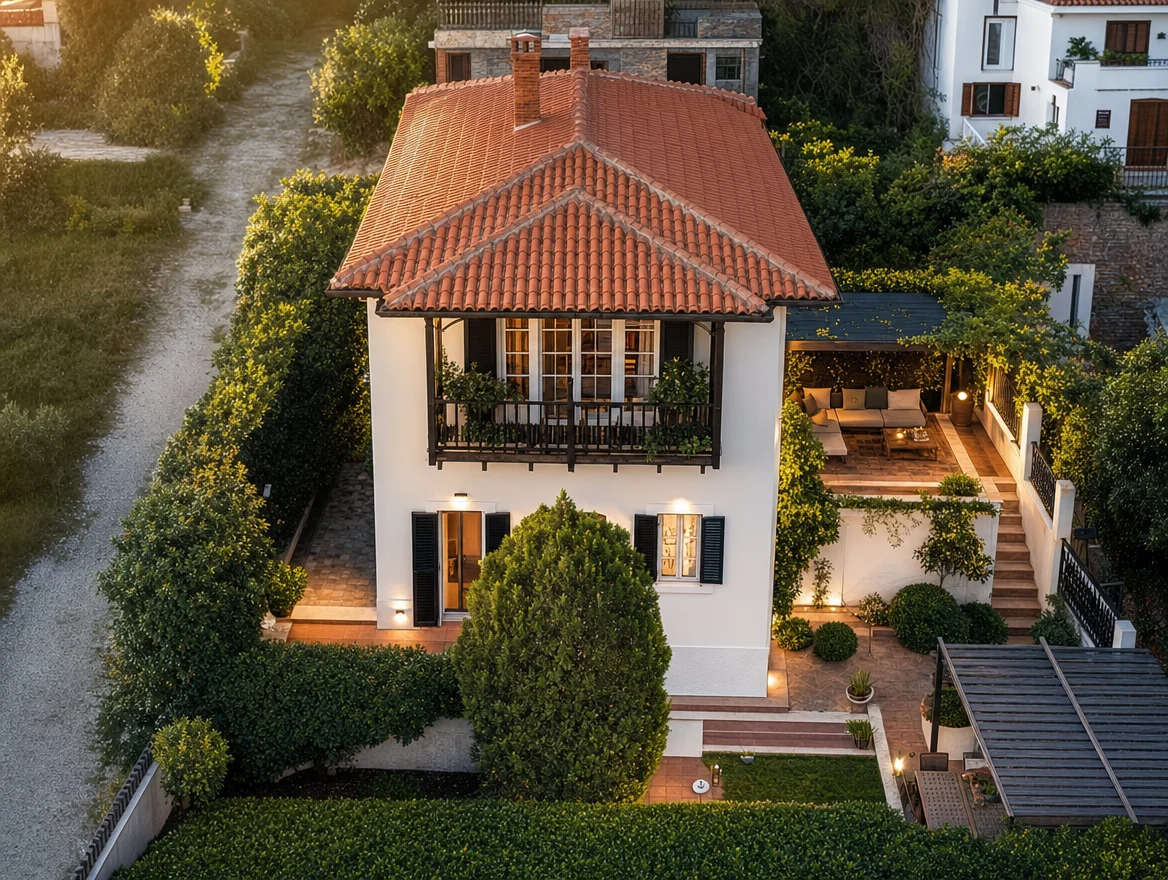 Asterios' House, exterior at golden hour